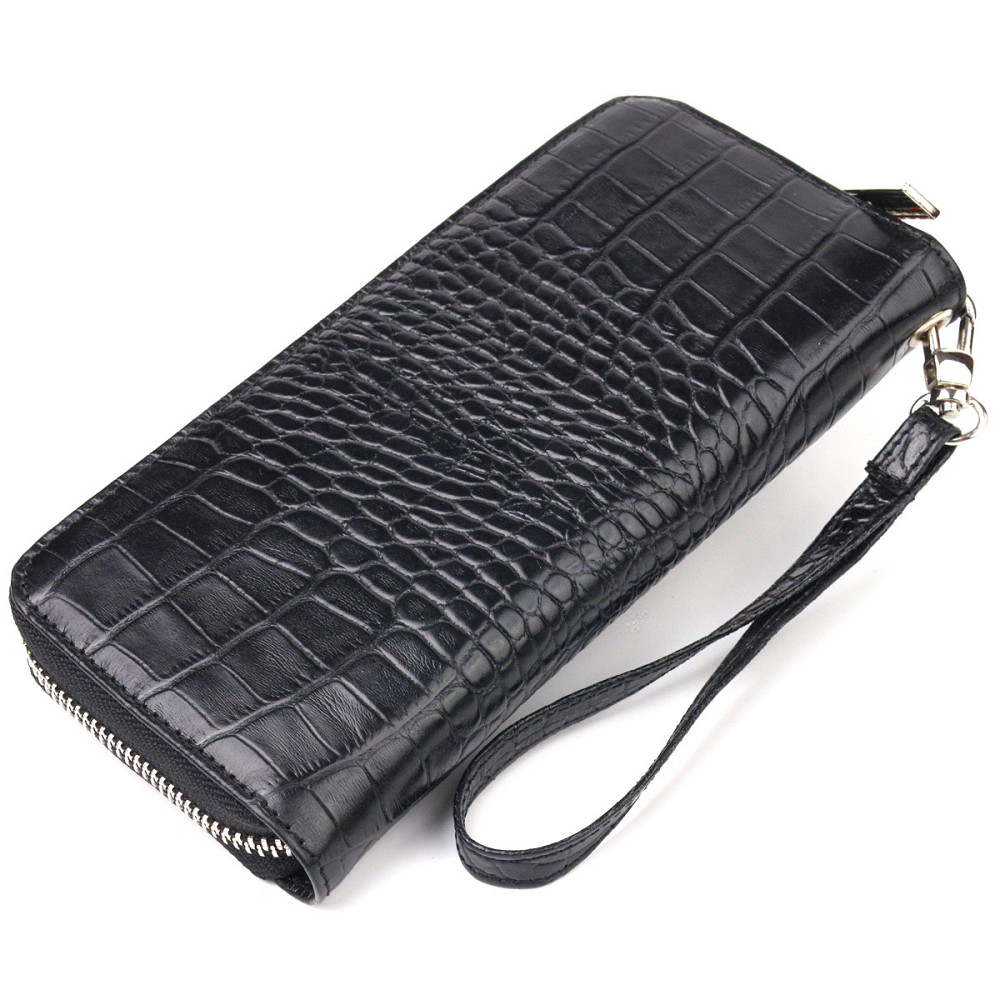 Горизонтальный кошелек для женщин из натуральной фактурной кожи под крокодила CANPELLINI 21623 Черный Киев - изображение 2
