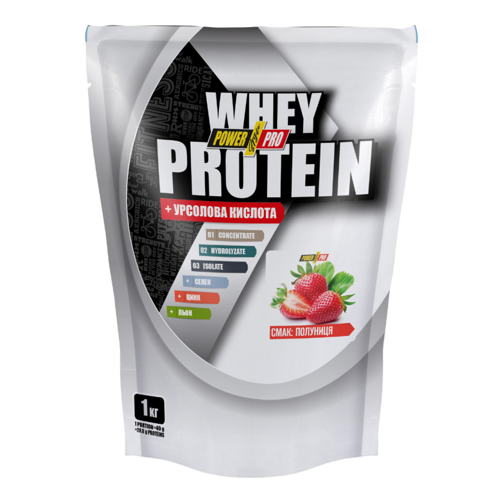Сироватковий протеїн Power Pro Whey Protein +урсоловая кислота 1 кг клубника Киев - изображение 3
