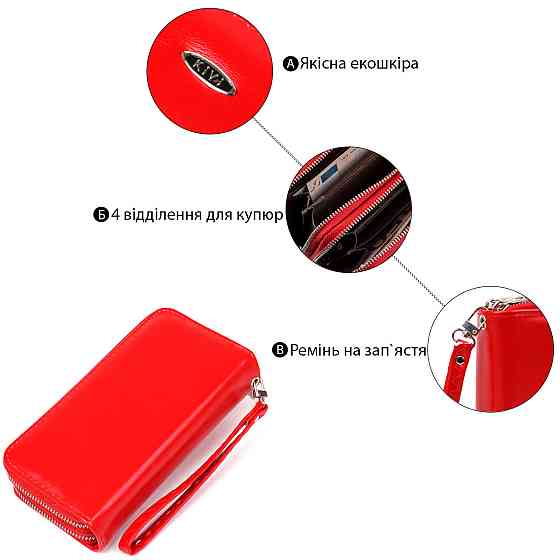 Гаманець жіночий з гладкою екокожі KIVI 19055 Яскраво-червоний Київ