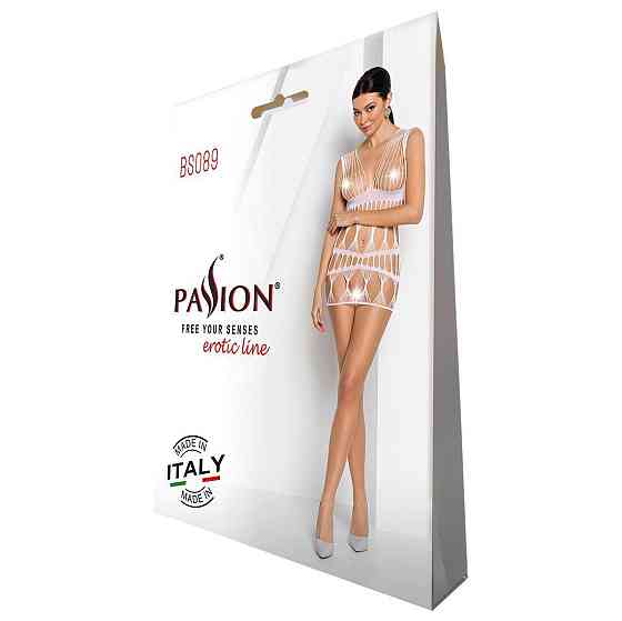 Бодістокінг-сукня Passion BS089 white, міні, плетіння у вигляді павутини Sex Aura Київ