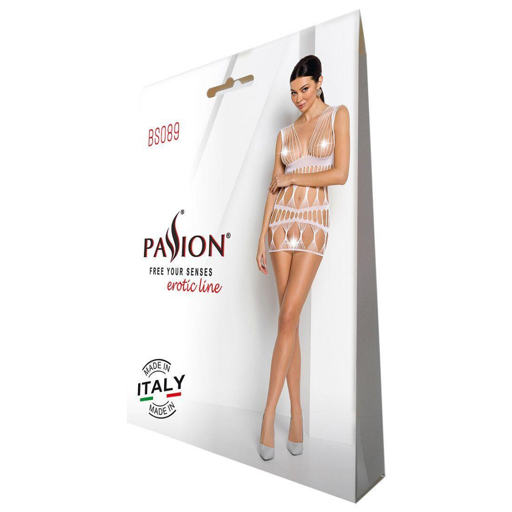 Бодістокінг-сукня Passion BS089 white, міні, плетіння у вигляді павутини Sex Aura Київ - фото 6