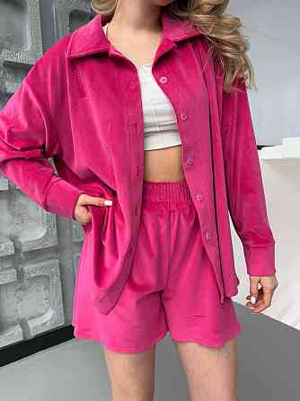 Женский прогулочный оверсайз костюм двойка: рубашка и шорты турецкий велюр спорт Одесса