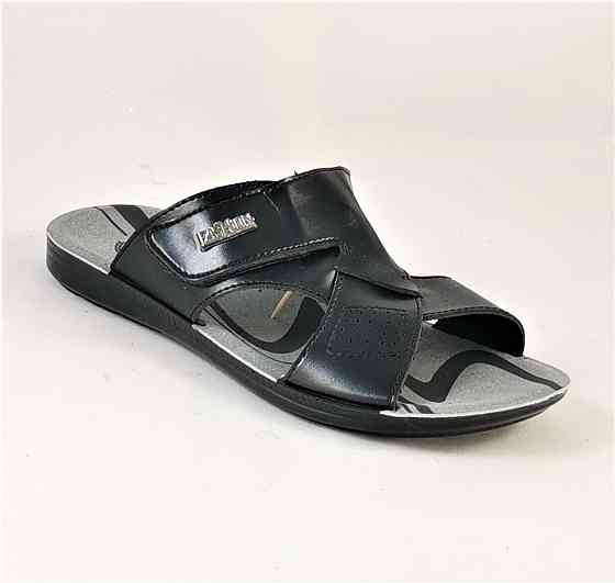 Мужские Шлёпанцы Тапочки Сланцы Чёрные Кожаные (размеры: 42) Днепр