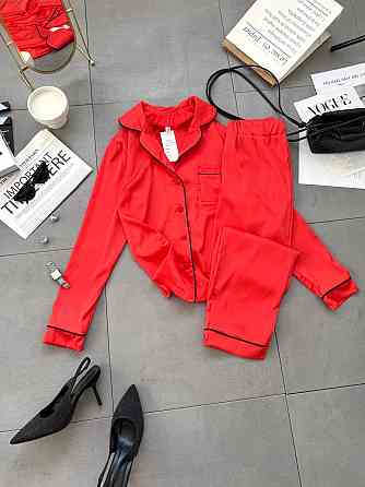 Жіноча легка піжама-двійка: сорочка та штани шовк Червоний, 42/44 Одеса