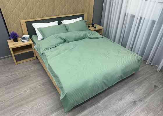 Комплект постільної білизни Страйп-сатин Євро 200х230 з простирадлом на резинці М'ятний (88-174) Київ