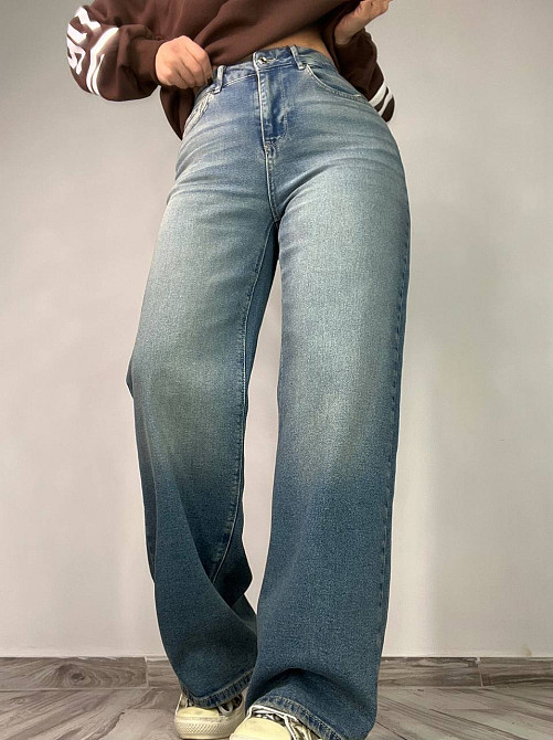 Джинси жіночі Zeo Basic 4741 palazzo jeans висока талія широкі палаццо стрейчеві вінтажні блакитні, блакитний, 34, 34, 67 см, 98 см Київ - фото 8