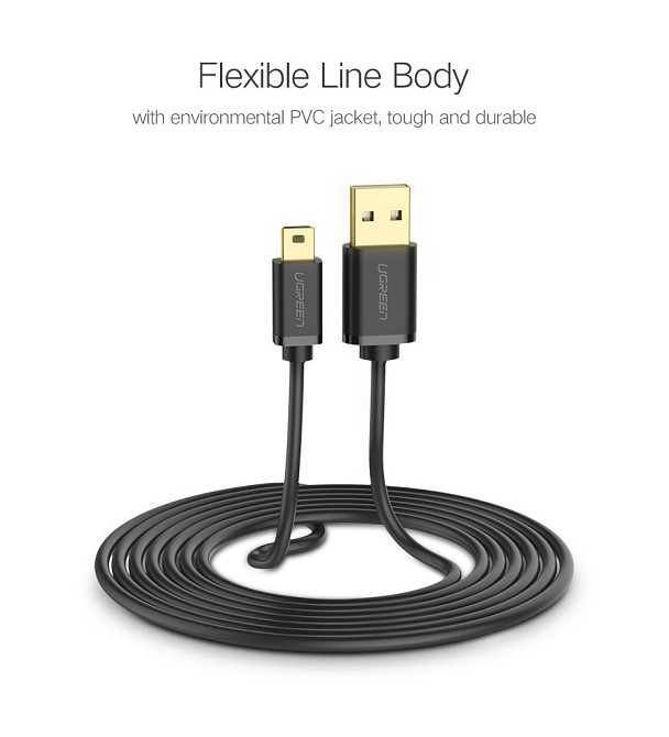 Кабель Mini USB Ugreen US132 для зарядки и передачи данных (Черный, 0.5м) Николаев - изображение 3