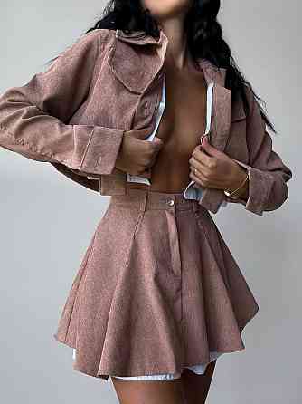 Жіночий стильний костюм-двійка: піджак і спідниця мікровельвет Беж, 46/48 Одеса