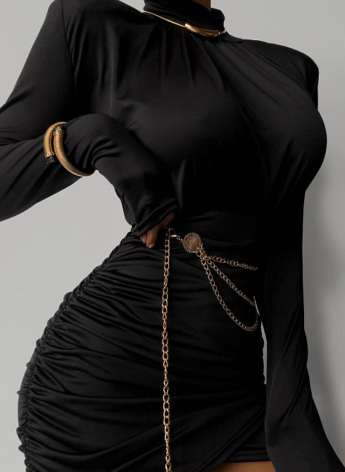 Стильное женское мини платье с плечиками трикотаж масло Черный, 46/48 Одесса - изображение 3