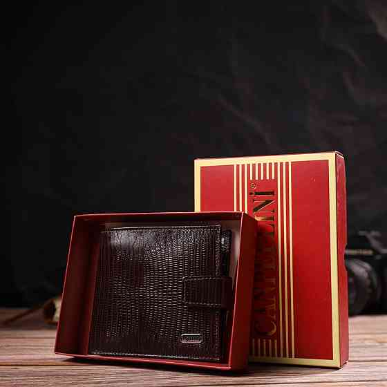 Мужской современный кошелек горизонтального формата из натуральной кожи с тиснением CANPELLINI 21757 Коричневый Киев