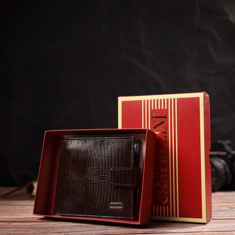 Мужской современный кошелек горизонтального формата из натуральной кожи с тиснением CANPELLINI 21757 Коричневый Киев - изображение 1