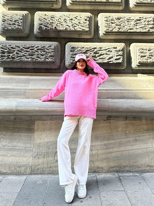 Женский уютный оверсайз свитер машинная вязка Розовый Одесса - изображение 4