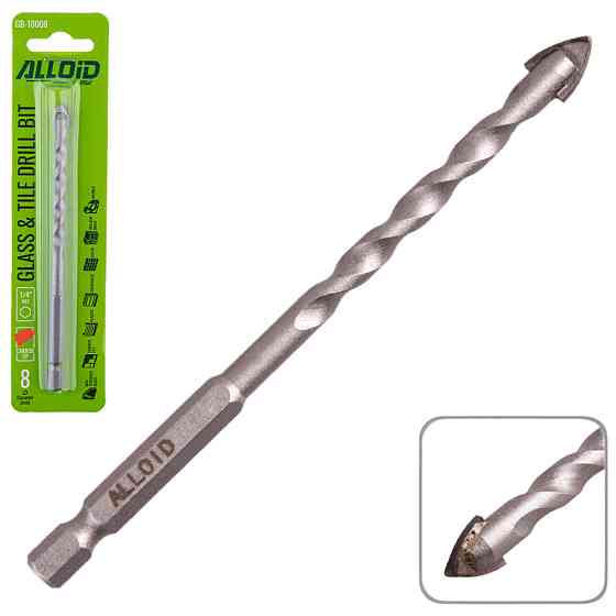 Свердло по склу та кераміці 8мм, хвостовик HEX 1/4" Alloid, L= 95mm GB-10008 Винница
