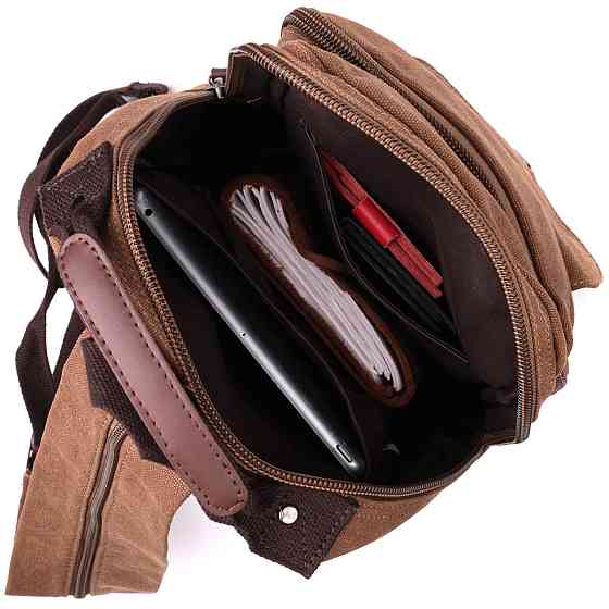 Зручний текстильний рюкзак з ущільненою спинкою та відділенням для планшета Vintage sale_15078 Коричневий Київ