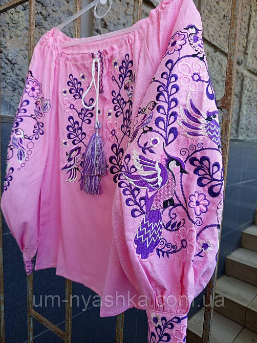 Дитяча вишиванка на натуральному полотні Зозулька рожево-фіолетова Кривий Ріг - фото 10