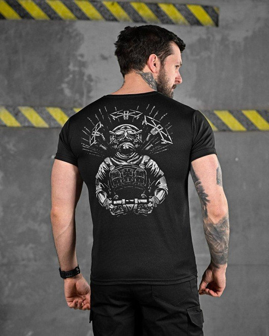 Тактична футболка з відведенням поту Дрон чорна ДЛ6508 Одесса - изображение 1