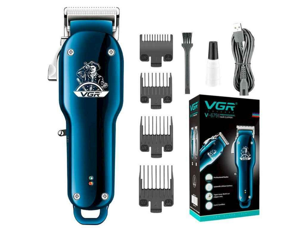 Машинка для пiдстригання 5Вт акумулятор V-679 BLUE, 4 насадки ТМ VGR Київ - фото 1