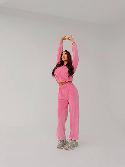 Жіночий стильний повсякденний велюровий костюм-трійка Рожевий, 46/48 Одеса - фото 2