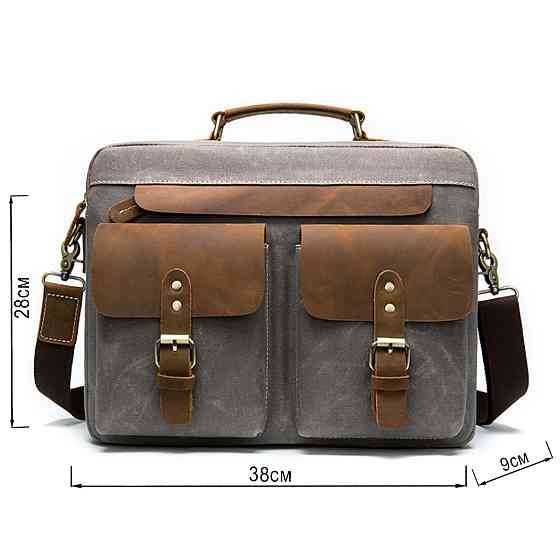 Сумка-портфель мужская текстильная с кожаными вставками Vintage 20001 Cерая Киев