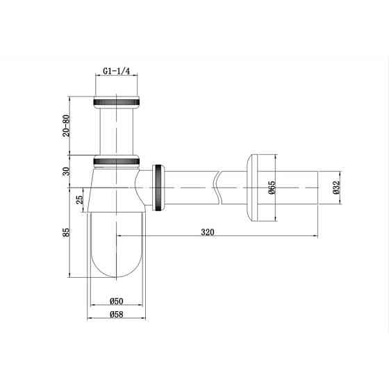 Сифон для раковини Mixxus Siphon-01 1 1/4" без випуску (під донний клапан) без ревізії латунь/хром (AC3570) Київ