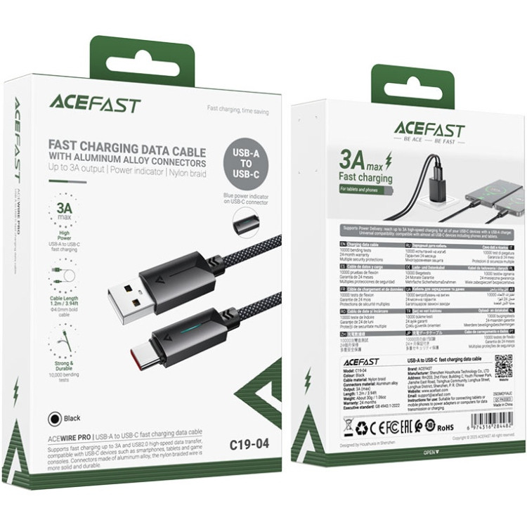 Кабель USB 2.0 AM-Type-C M, 1.2 м, 60W C19-04 Black Acefast Вінниця - фото 4