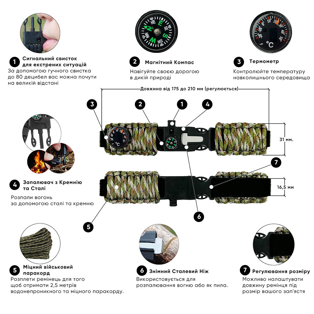 Ремінець паракордовий багатофункційний Army Green SBR Київ - фото 2
