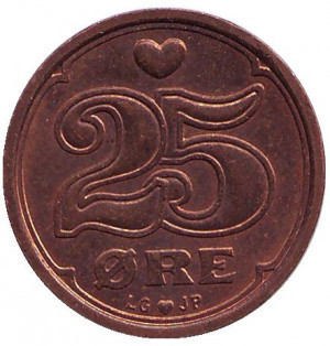 Монета 25 эре. 1989-2020 год, Дания. (В) Полтава - изображение 1