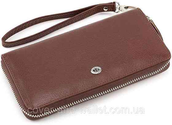 Чоловічий гаманець клатч з гладкої шкіри коричневого кольору ST Leather Київ