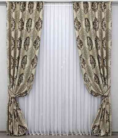 Комплект готовых штор VR-Textil Блэкаут-софт Корона № 1274ш(Б) Бежевый с коричневым 100х270 см 2шт (31-602) Киев