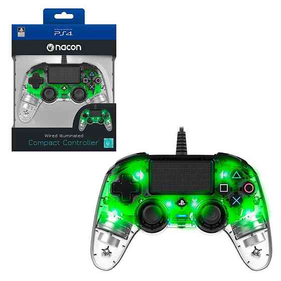 Проводной контроллер Nacon Compact для PS4, прозрачно-зеленый геймпад с LED подсветкой, вибрацией, д Киев