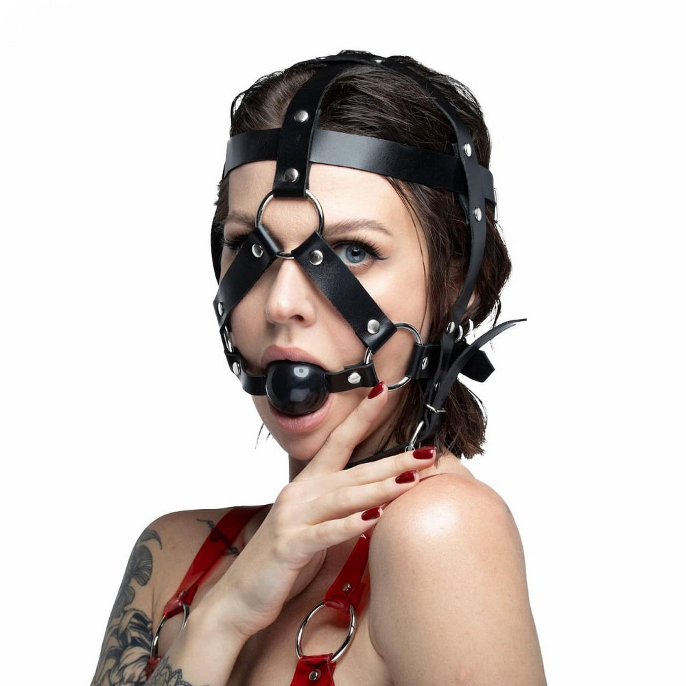 Маска-збруя з кляпом Feral Feelings Head Harness, шкіра Sex Aura Київ - фото 1