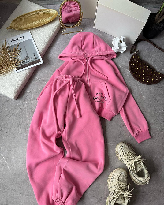 Жіночий теплий костюм із худі та джогерів у спортивному стилі тринитка на флісі 46/48 Одеса - фото 1