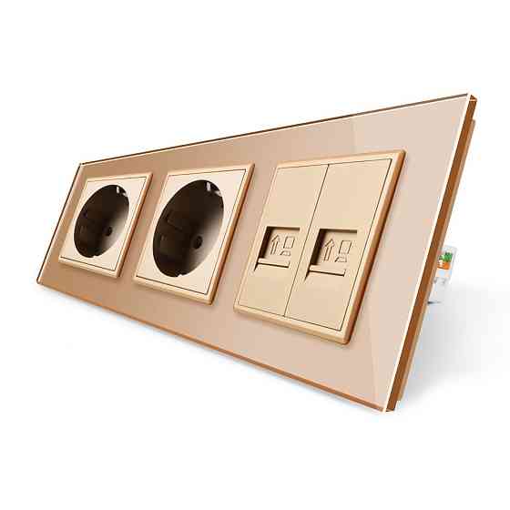 LIVOLO Розетка тримісна комбінована Силова 2 Інтернет Livolo золотий скло (VL-C7C2EU2CK0-13) Коломия