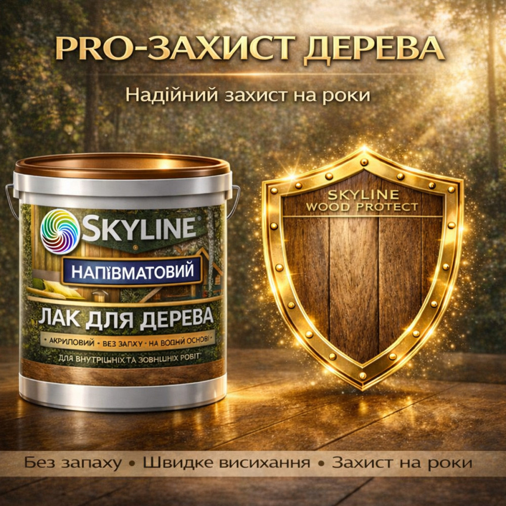 Лак для дерева Skyline напівматовий акриловий прозорий без запаху для внутрішніх та зовнішніх робіт 5 л Харків - фото 8