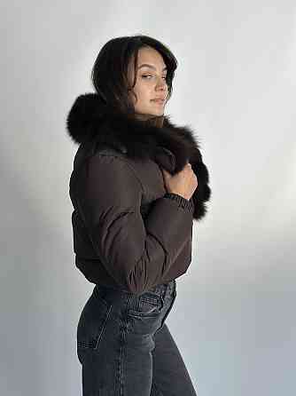 Короткий пуховик женский с мехом Бежевый Светлый Соболь XS-XL, Пуффер, Коричневый Харьков