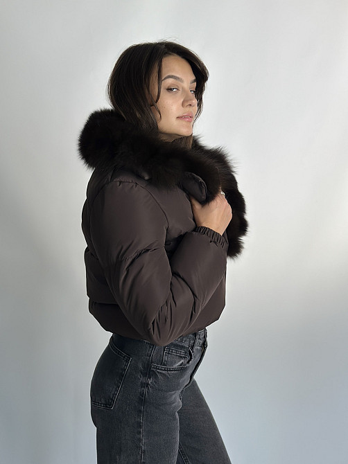 Короткий пуховик женский с мехом Бежевый Светлый Соболь XS-XL, Пуффер, Коричневый Харьков - изображение 6