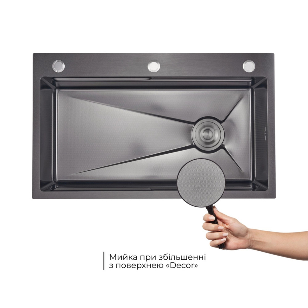 Комплект Lidz Handmade H7545B Мойка для кухни интегрированная Decor Black PVD Honeycomb LDH7545BDECPVD48373+Lidz (BLA) Киев - изображение 4