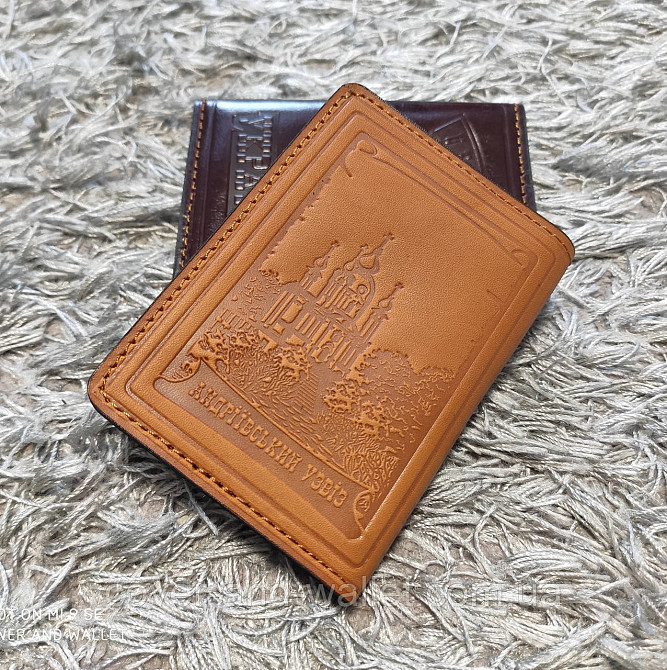 Шкіряна обкладинка для ID паспорт з Гербом України (жовта) Київ - фото 5