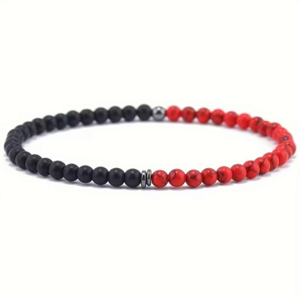 Браслет з оніксу та фарбованого говліту 4 мм на еластичній нитці, унісекс мінімалізм Київ - фото 1