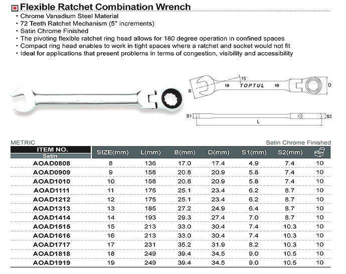 Ключ тріскачковий ріжково-накидний із шарніром TOPTUL 17 мм AOAH1717 Одеса - фото 2