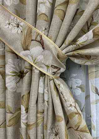 Комплект штор VR-Textil Лен Прованс 150х265 2шт и Тюль 500х265 1819ш-1908т Капучино с белым 71-107/4 Киев