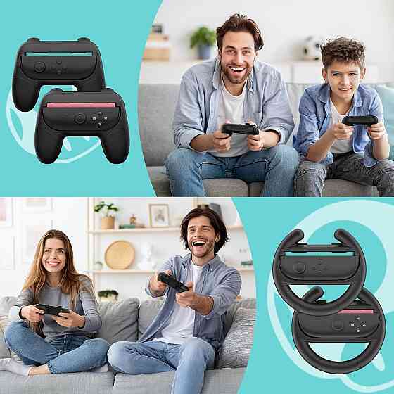 Кермо HEYSTOP 4-in-1 для Nintendo Switch 2 Joy-Con Grip чорний комплект 2 керма+2 ручки для Mario Kart 8 Deluxe Київ