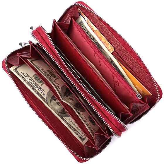 Фактурный клатч на два отделения из лакированной натуральной кожи ST Leather 22692 Красный Киев