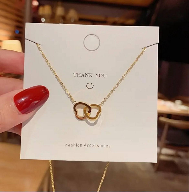 Колье с подвеской двойное сердце золотого цвета Киев - изображение 3