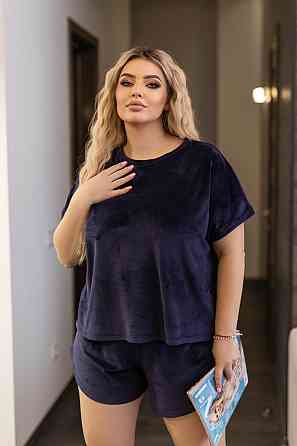 Велюровая пижами двойка футболка и шорты Mellow 46-48, Темно-синий Киев