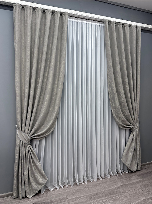 Комплект готовых штор VR-Textil Жаккард Sultan № 869ш Светло-серый 100х250 см 2 шт (39-446) Киев - изображение 3