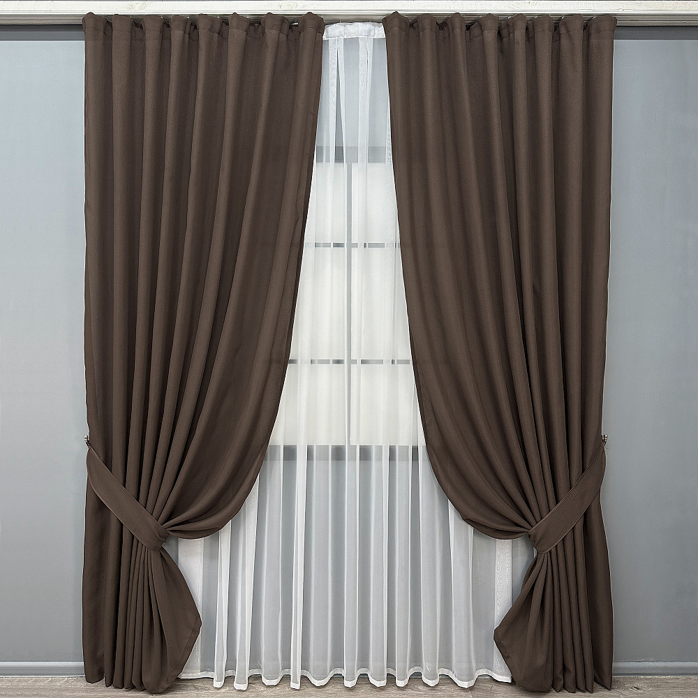Комплект готових штор VR-Textil Льон Льон Мішковина № 1189ш Венге 100х270 см 2 шт (31-489) Київ - фото 18