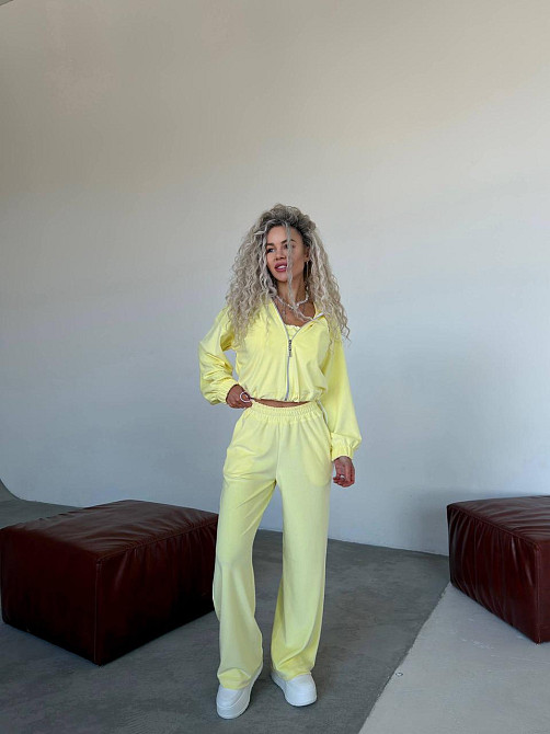 Жіночий велюровий комплект-трійка Лимонний, 42/46 Харків - фото 1