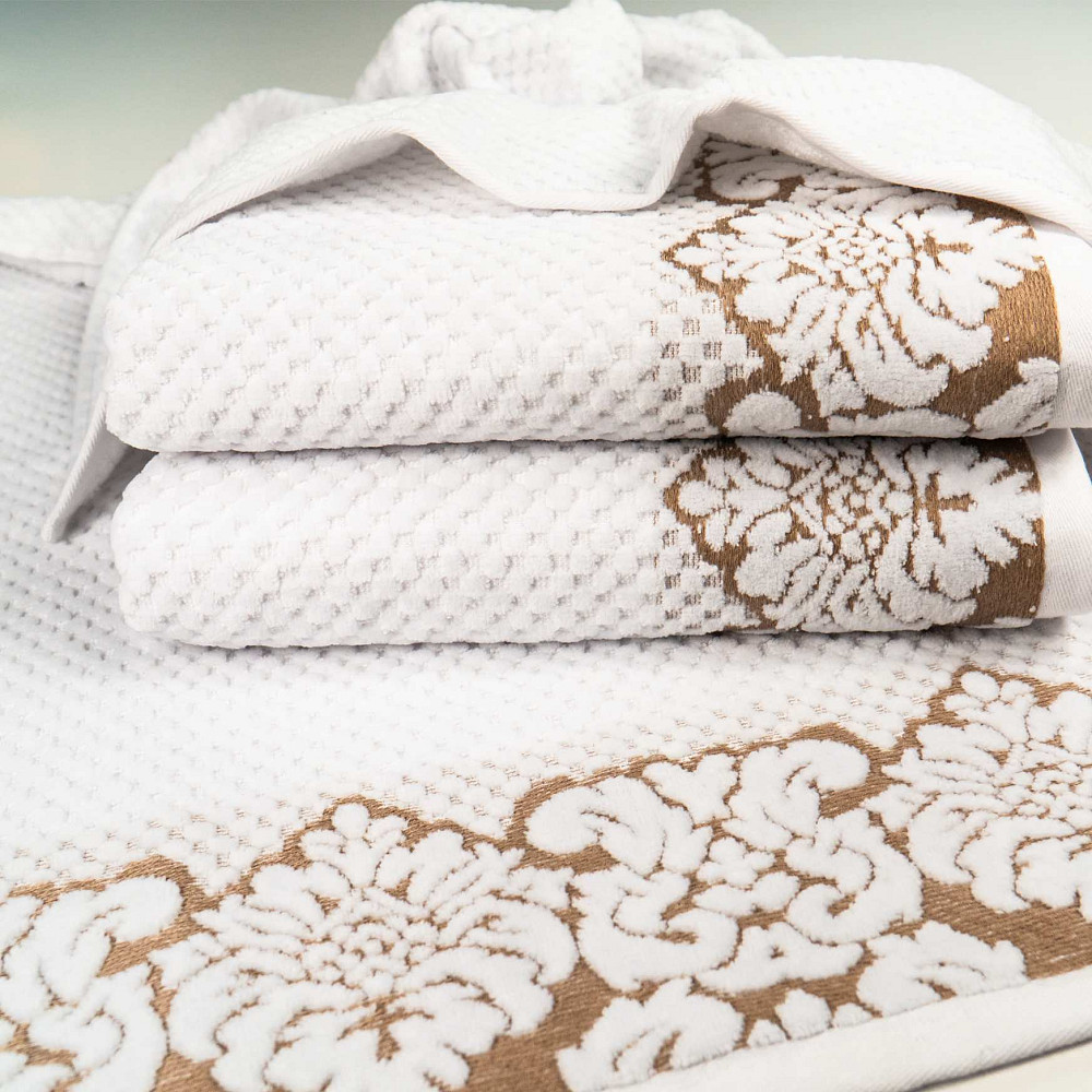 Комплект махровых полотенец 3шт 40x70см, 50x90см, 70x140см Damask Премиум качества Жаккардовое с велюром (Белый) Сумы - изображение 6