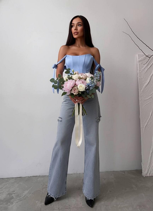 Жіночий стильний корсет на змійці королівський шовк. Блакитний, 44/46 Одеса - фото 4